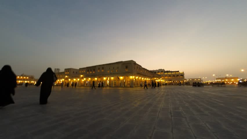 souq waqif  in Doha, rush hour at night time-lapse at the old shopping street