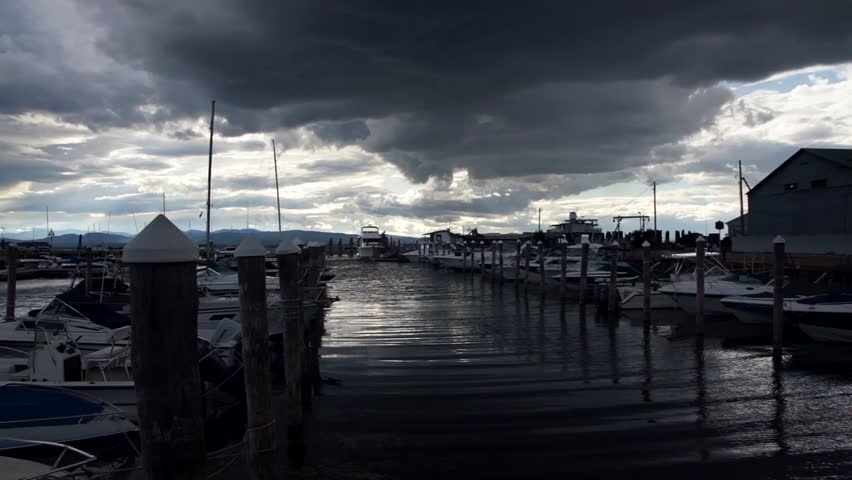 Boats in harbor. A storm was coming.