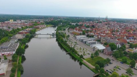 Lubeck panoramic aerial view, Germany.