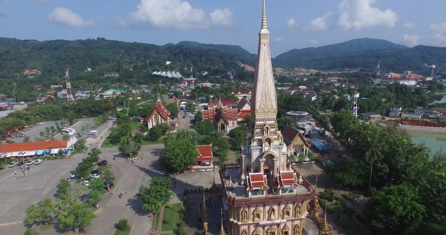 Chalong temple aerial view pagoda of Chalong temple Phuket Thailand Chalong temple is famous temple of Phuket