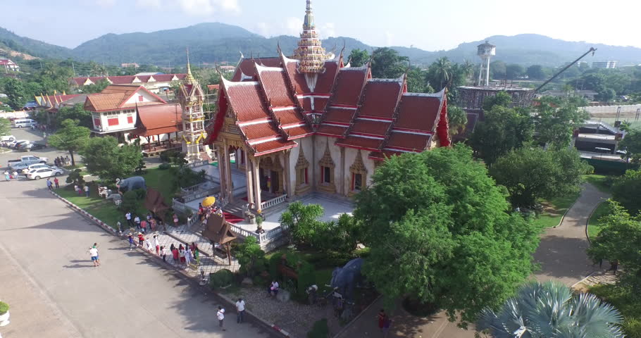 Chalong temple aerial view pagoda of Chalong temple Phuket Thailand Chalong temple is famous temple of Phuket