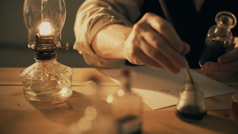 closeup turn of the century scientist taking notes 4k