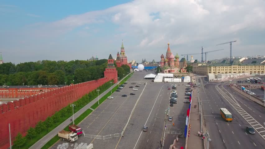 Russia, Moscow aerial cityscape,  Red Square, St. Basil