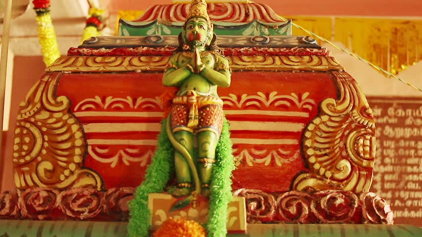 A Statue of Lord Hanuman the Hindu goddess, Traditional Hindu temple, South India Royalty-Free Stock Footage #18972592