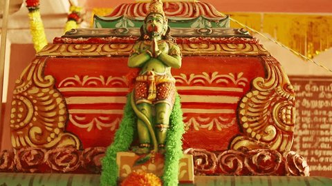 A Statue of Lord Hanuman the Hindu goddess, Traditional Hindu temple, South India