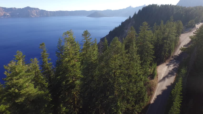 Stunning aerial of Crater Lake, Oregon. Crystal clear water