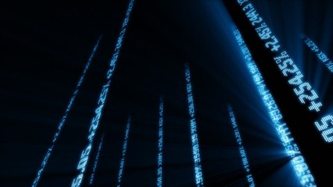 Shiny stock market data flowing cg animation in 3d space on black background