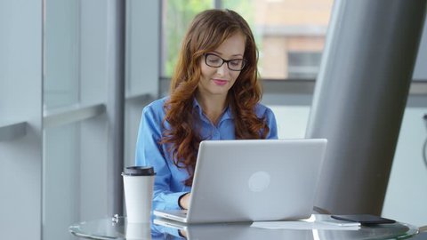 Young businesswoman working on laptop computer