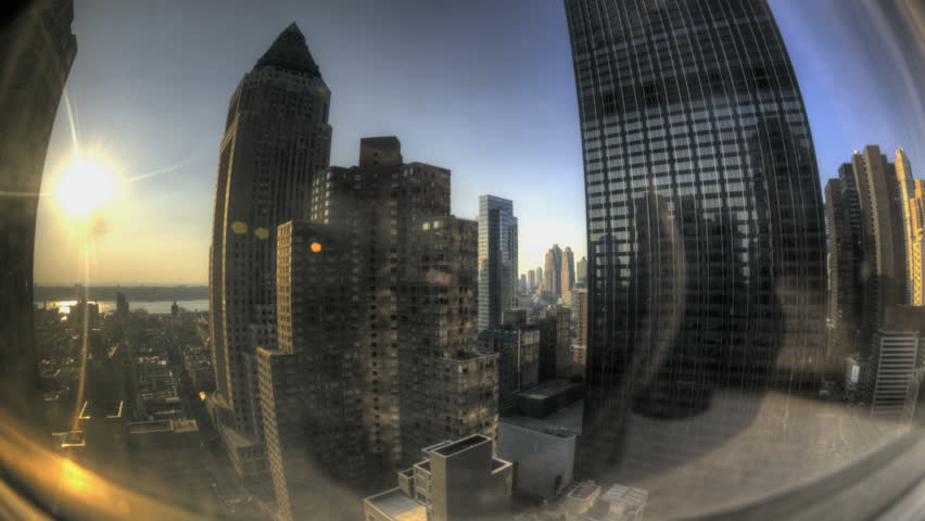 HDR Timelapse Fisheye View through Skyscraper Window