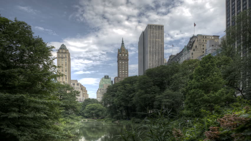 HDR Timelapse Central Park Trees and New York City Skyline in Background