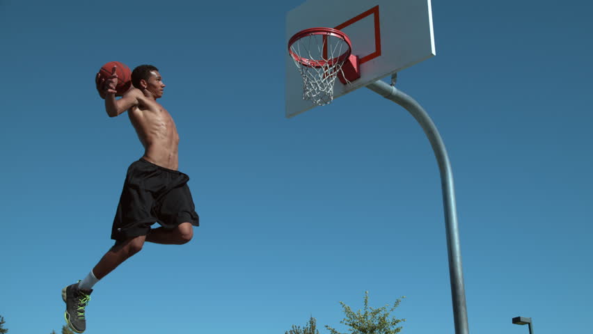 Super slow motion shot of basketball basketball slam dunk, shot on Phantom Flex 4K Royalty-Free Stock Footage #19000327