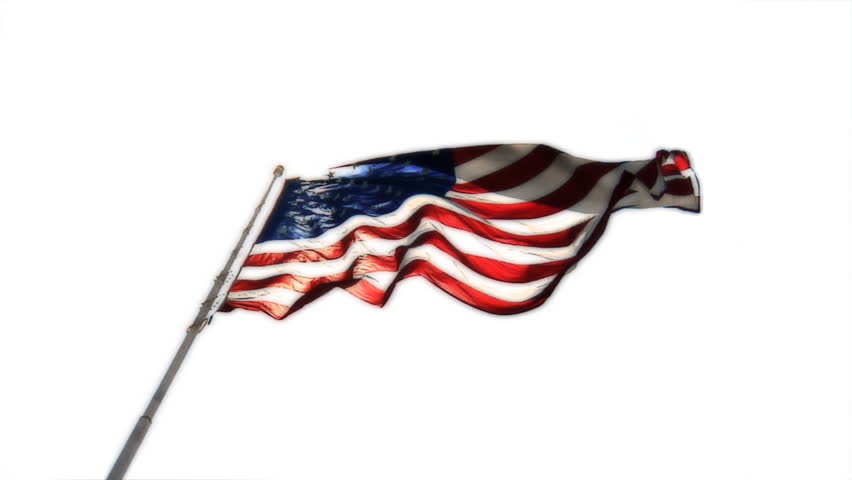 HD clip of the American flag wavering over a white background.