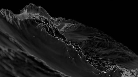 CG Fractal abstract background animation with depth of field. Seamless loop. Black and white.