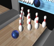 animated bowling lane with pins set-up