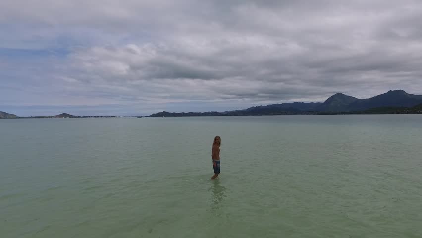 Aerial sand beach Kaneohe Bay, Hawaii
