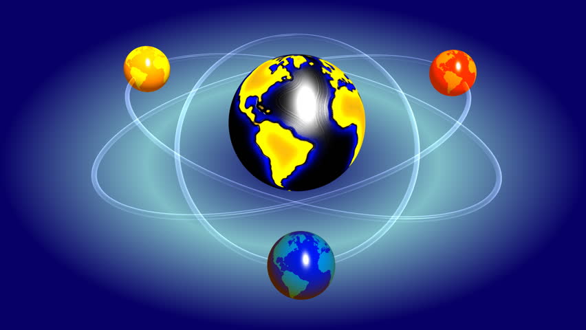 Earth Atom with gradient blue background,LOOP