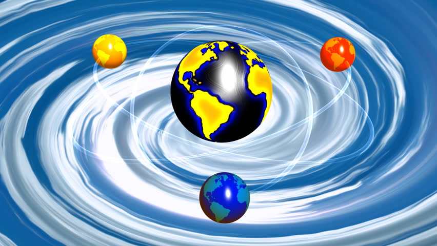 Earth Atom with twirling sky on the background,LOOP