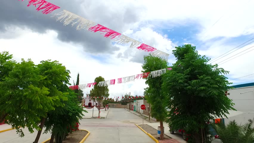 Aerial - Mexican town with cloudy sky