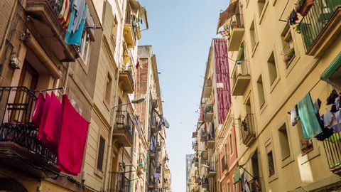 BARCELONA, SPAIN - CIRCA JULY 2016: Apartment building streets in Barcelonita area.