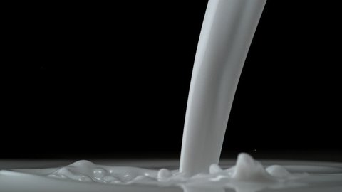Close-up milk being poured. Shot with high speed camera, phantom flex 4K. Slow Motion.
