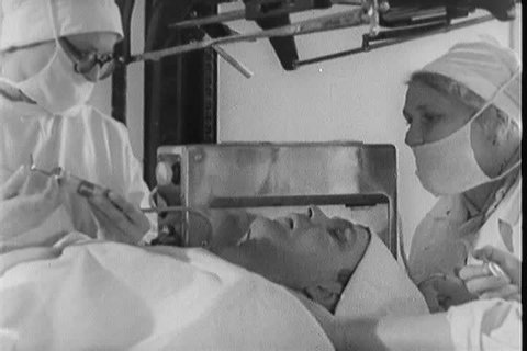 A patient in a Russian mental institution undergoes neurosurgery for a brain tumor in the 1950s. (1950s)