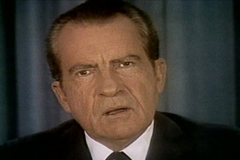 President Richard Nixon discusses the Watergate scandal as a distraction from the pursuit of world peace and American progress at the release of the Watergate tapes in the 1970s. (1970s)