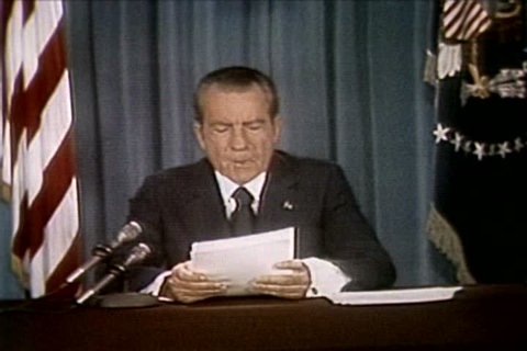 President Richard Nixon discusses blackmail and the cover up of the Watergate scandal at the release of the Watergate tapes in the 1970s. (1970s)