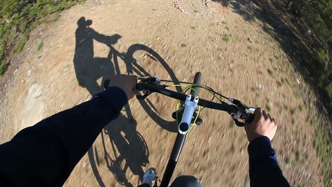 Fish eye of a bike ride in the forest. Cyclist point of view Stock Video