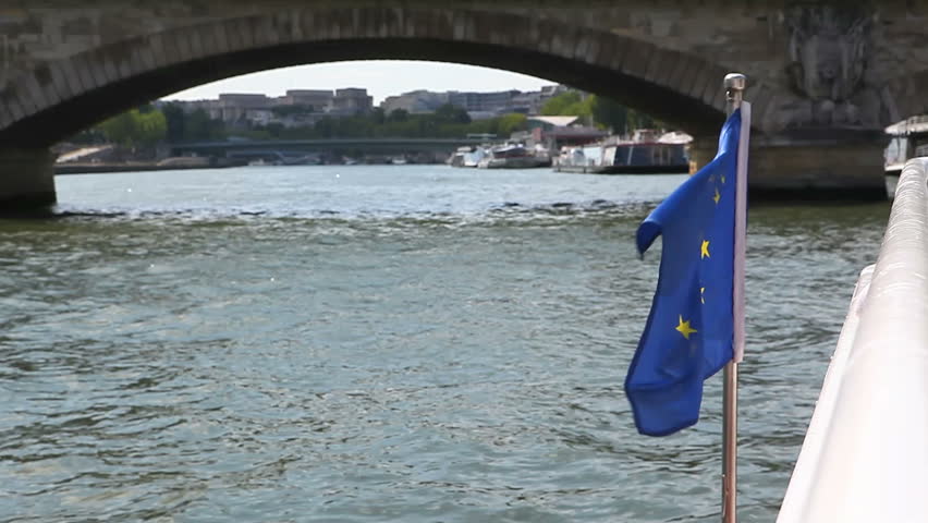 floating down the river on moving boat with European union flag 1080x1920 HD