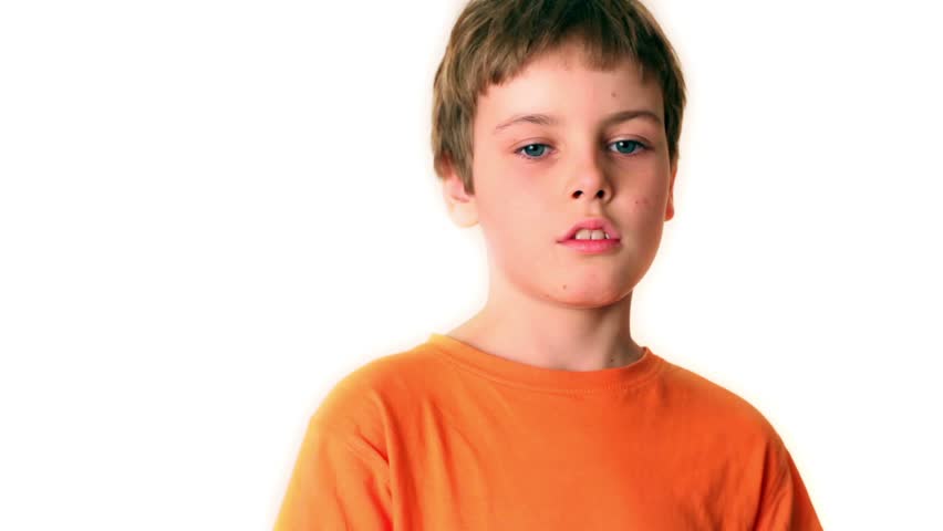 Little boy with slingshot isolated on white background