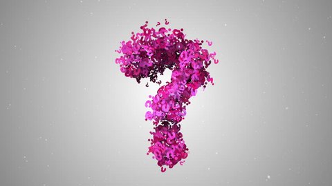 Small particles forming question mark symbol. Abstract 3d animation.