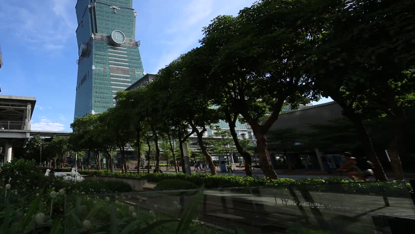 The famed Taipei 101 skyscraper in the capital city. Street of Taiwan with skyline. The building was worlds tallest until 2010. Republic of China-Dan