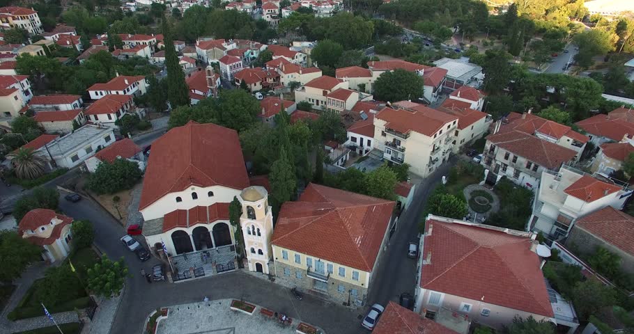 With drone flight above the old town of Xanthi in northern Greece
