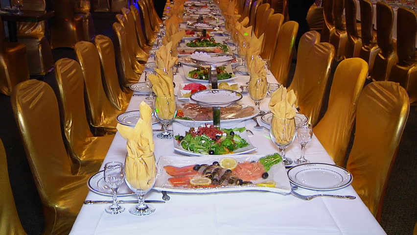 Decorated table for a wedding dinner, beautiful table setting