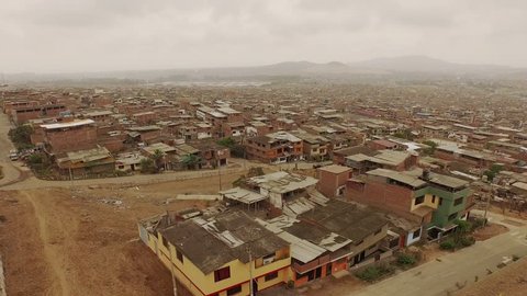 Aerial of flying over Slums in Lima, Peru. South America.