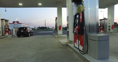 MONTREAL, CANADA - AUGUST 2016: Petro-Canada Gas Station at Sunset 