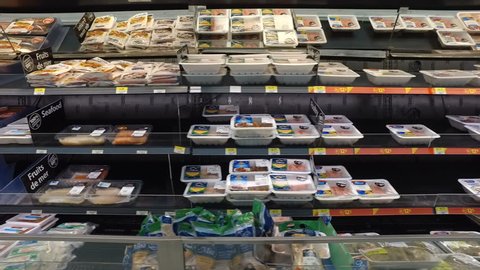MONTREAL, CANADA - AUGUST 2016: Animal Meat Products Display At Walmart Store