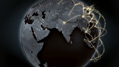 Growing global network across the world. Internet and business concept. Global communication. Orange version. 4K 