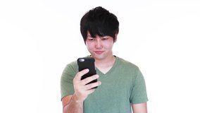 Asian man holding a smart phone 