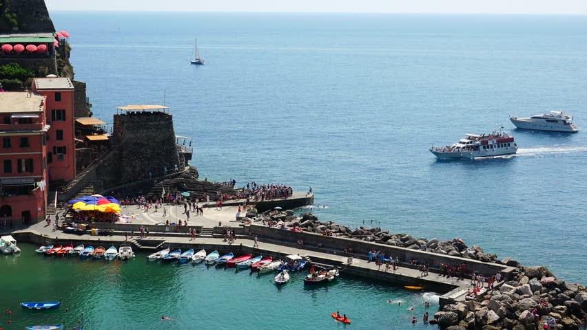 The little port of Vernazza in the Cinque Terre in Italy, ultra hd 4k, real time