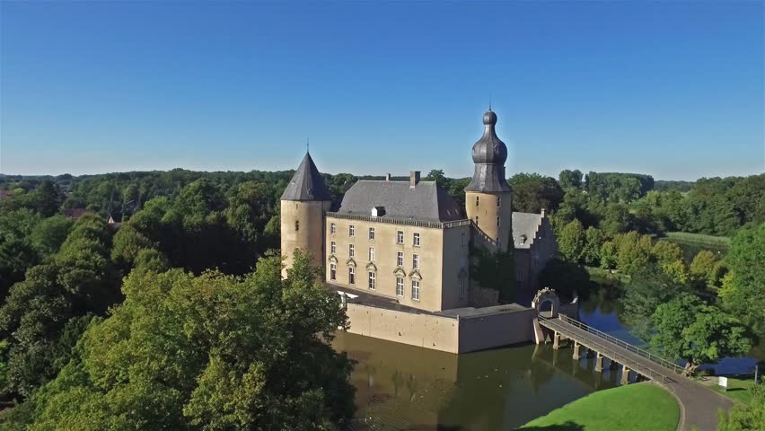 Aerial view of the medieval castle Gemen in Borken, Germany