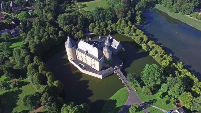 Aerial view of the medieval castle Gemen in Borken, Germany