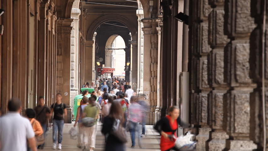 BOLOGNA, ITALY - JUNE 10, 2011 Time lapse of Via Ugo Bassi People shop