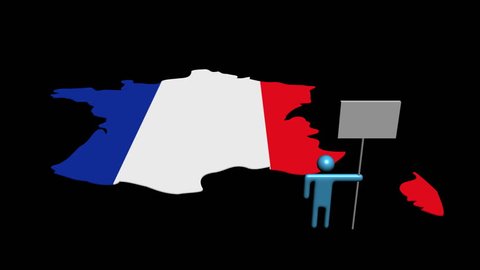 Increasing crowd demonstrating on France map flag animation