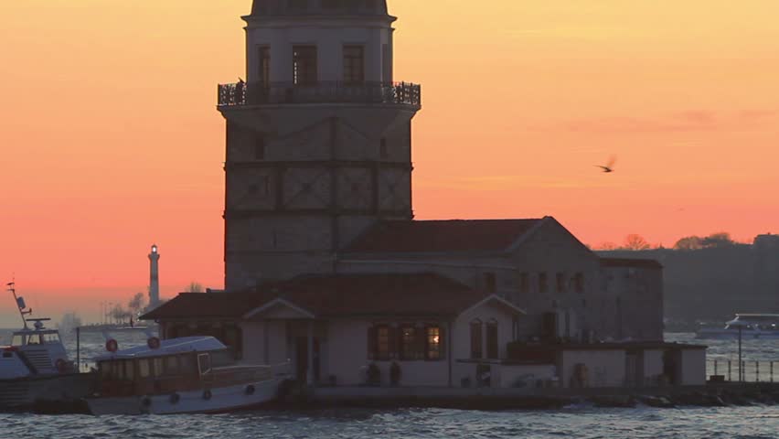 Istanbul, Maidens Tower at beautiful sunset 