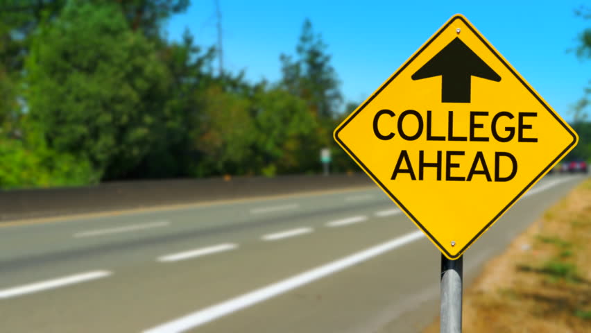 4K College Ahead Message, Yellow Diamond Sign, Road Traffic