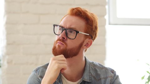 Brainstorming, Thinking Pensive Man with Beard and Red Hairs, Portrait