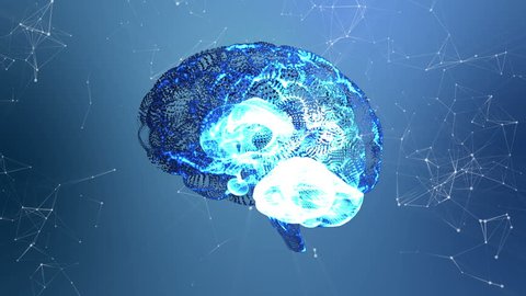3D Render Holographic human brain on blue background