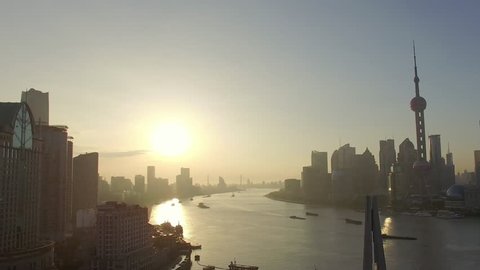 Aerial View, shanghai skyline and huangpu river