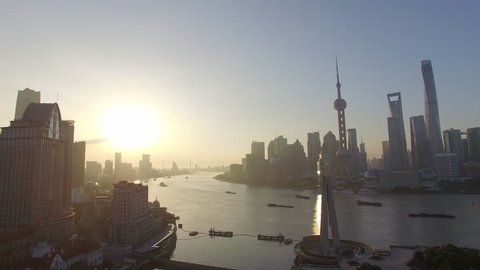 Aerial View,shanghai skyline and huangpu river